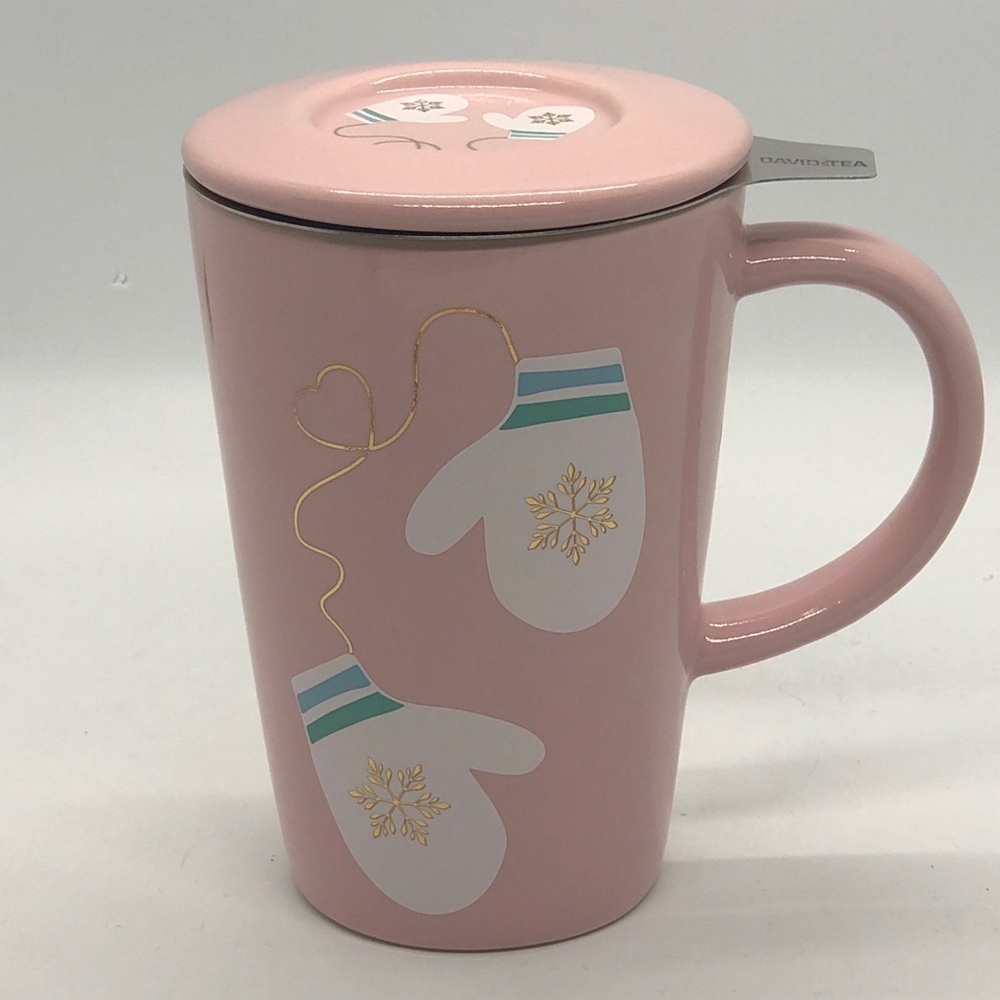 David’s Tea Pink Tea Mug with Mittens Design